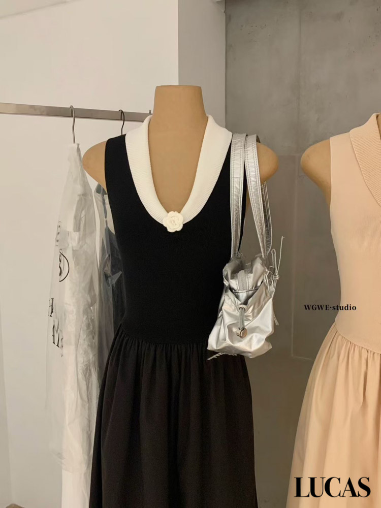 Váy zile cổ bẻ đính hoa trà zile chân xòe_thumbnail_3