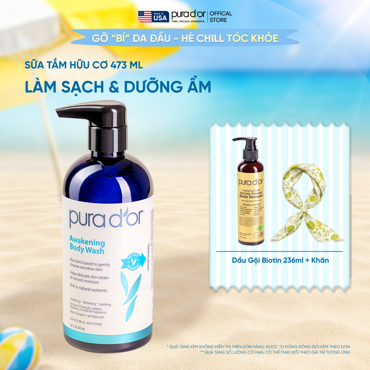 Sữa Tắm Pura D'or Awakening Body Wash Giúp Làm Sạch & Dưỡng Ẩm 473ml