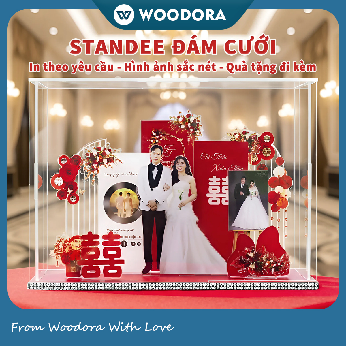 Standee Đám Cưới – Mô Hình Mica 3D Trang Trí, In Ảnh Theo Yêu Cầu, Quà Cưới Decor (Tặng Hộp+ Túi) - Size tính theo chiều ngang