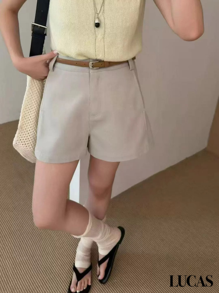 Quần sóc kaki nối trần gân 2 bên + đai da nâu