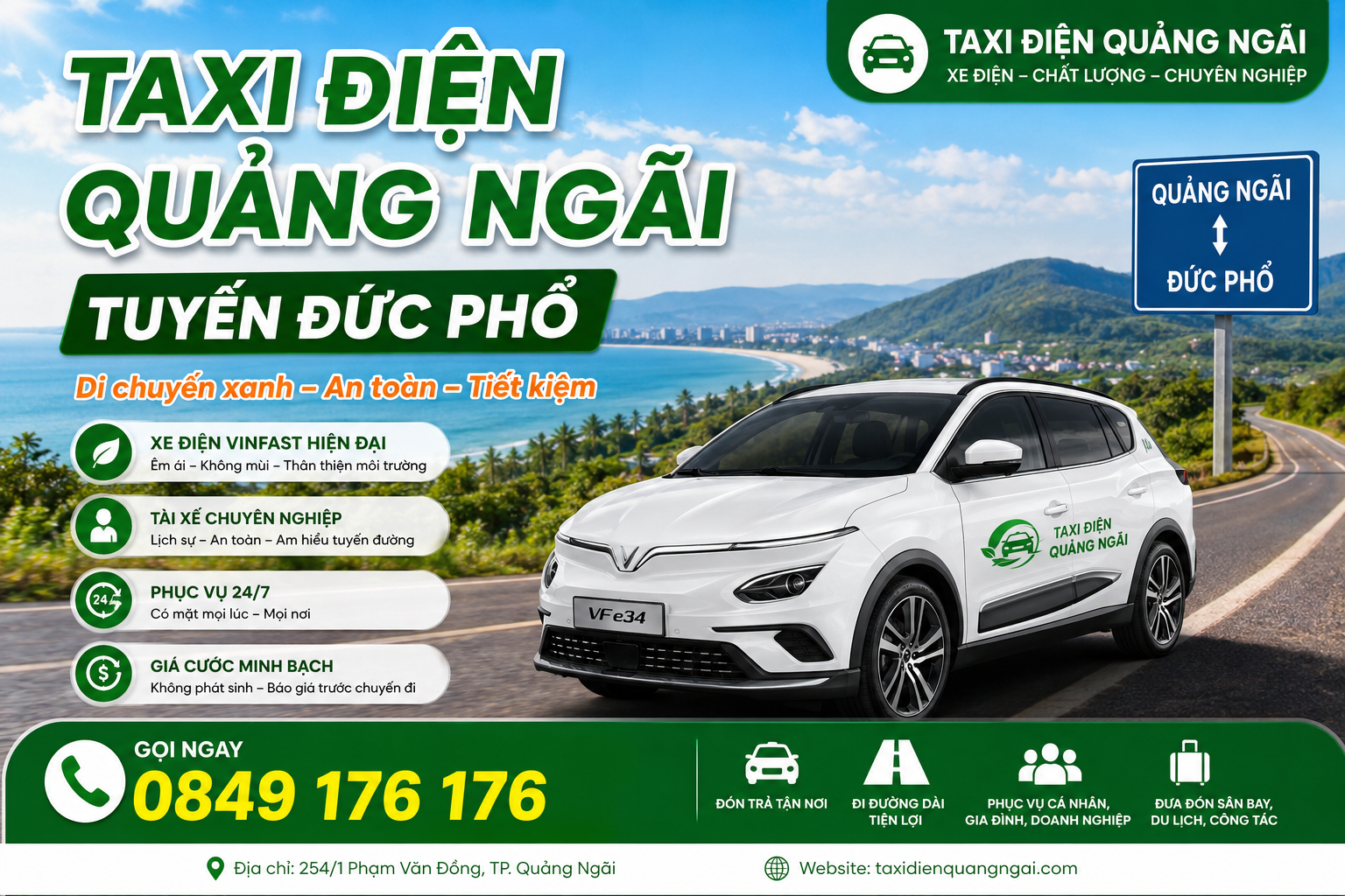 Taxi Điện Quảng Ngãi Tuyến Đức Phổ Phục Vụ 24/7 Giá Tốt