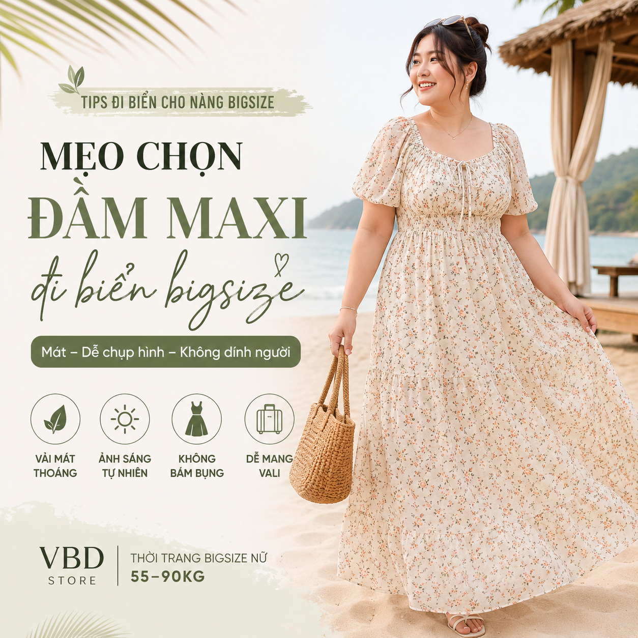 Mẹo Chọn Đầm Maxi Đi Biển Bigsize: Mát, Dễ Chụp Hình, Không Dính Người