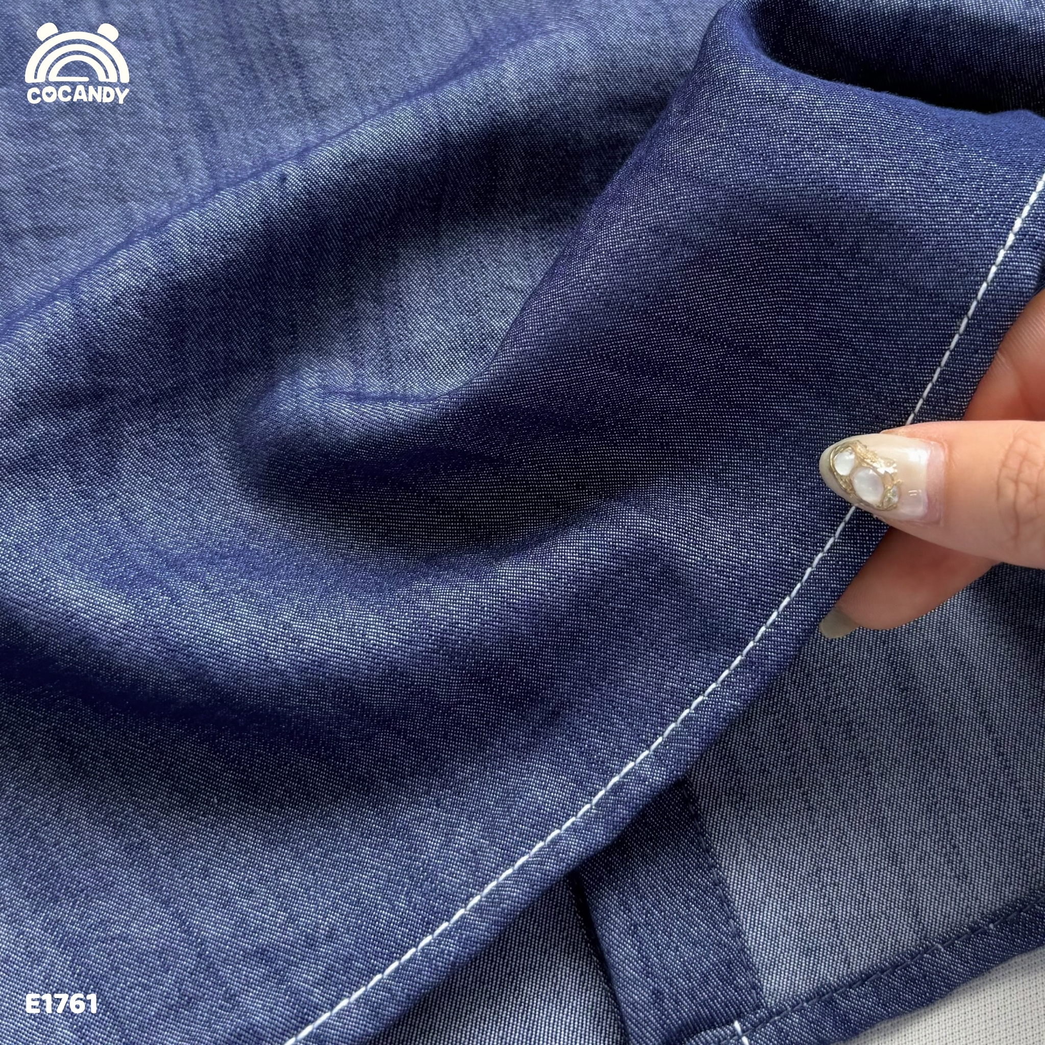 Áo cộc jeans XANH phối cổ sọc kẻ_thumbnail_5