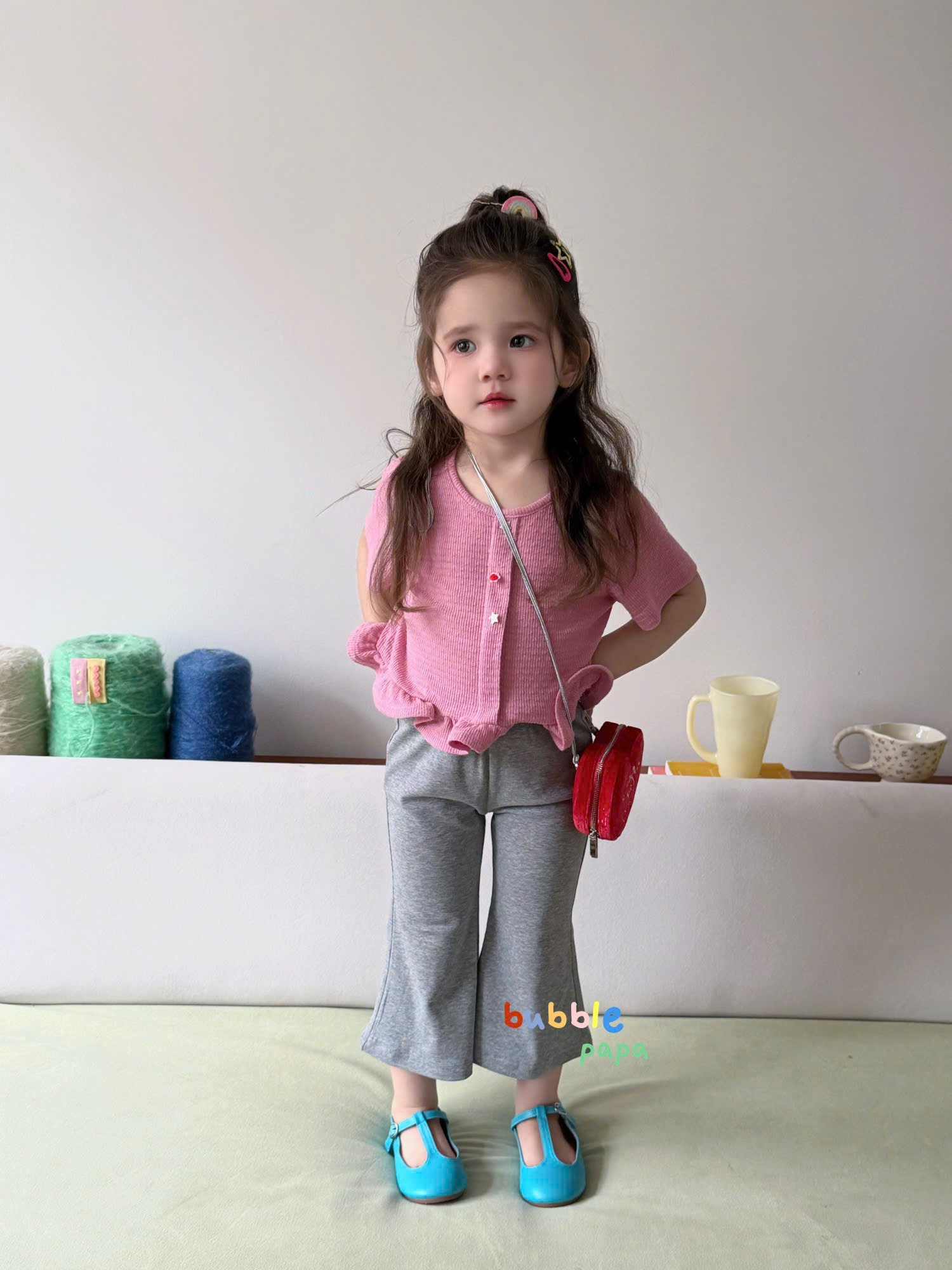 BP04 - Áo len gân bèo lai màu hồng hãng Bubble papa (55212)