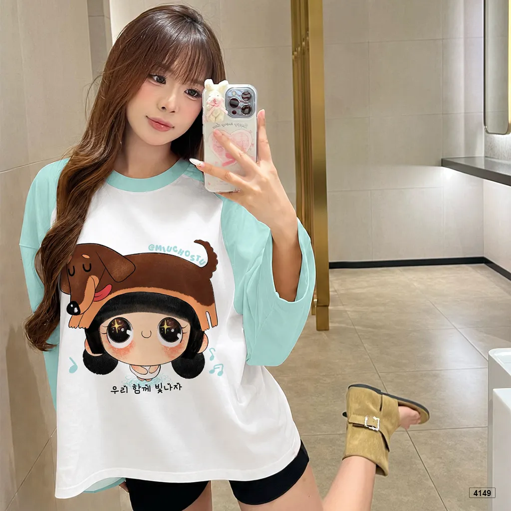 Áo thun tay dài nữ form boxy phối tay bé đội mũ cún phong cách Hàn Quốc Miucho 4149_thumbnail_5