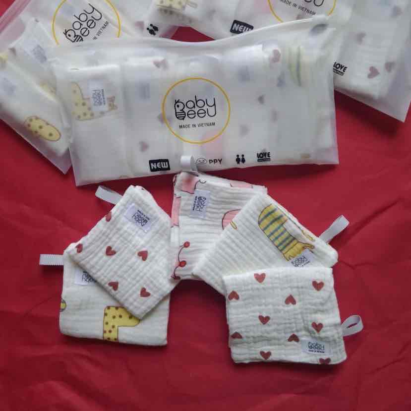 Set 5 khăn sữa xô BabyBee họa tiết