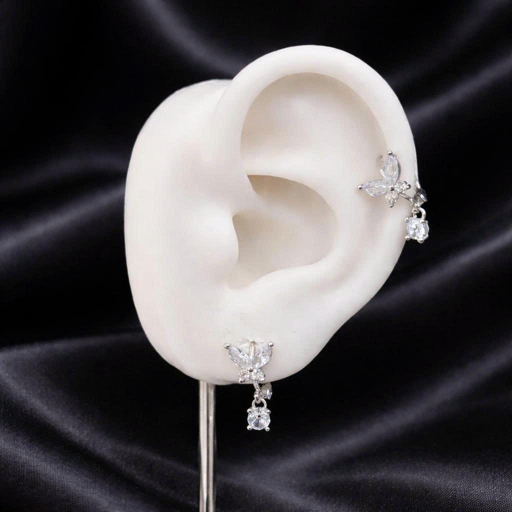 khuyên vòng bạc xi kim bướm trắng 8mm
