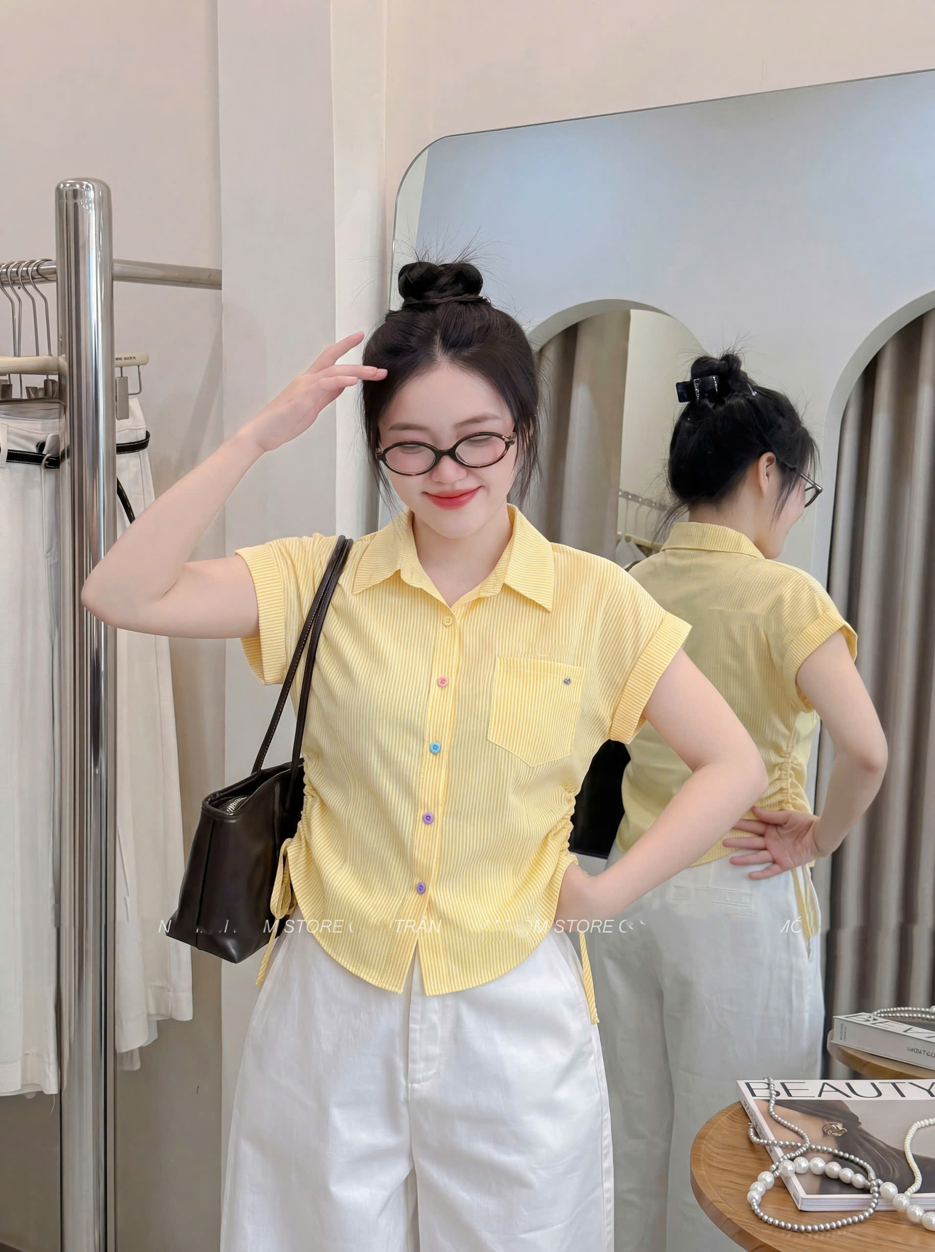Áo Sơ Mi Nữ Kiểu SN gấp lai kẻ 1túi logo LUH.9010_thumbnail_0