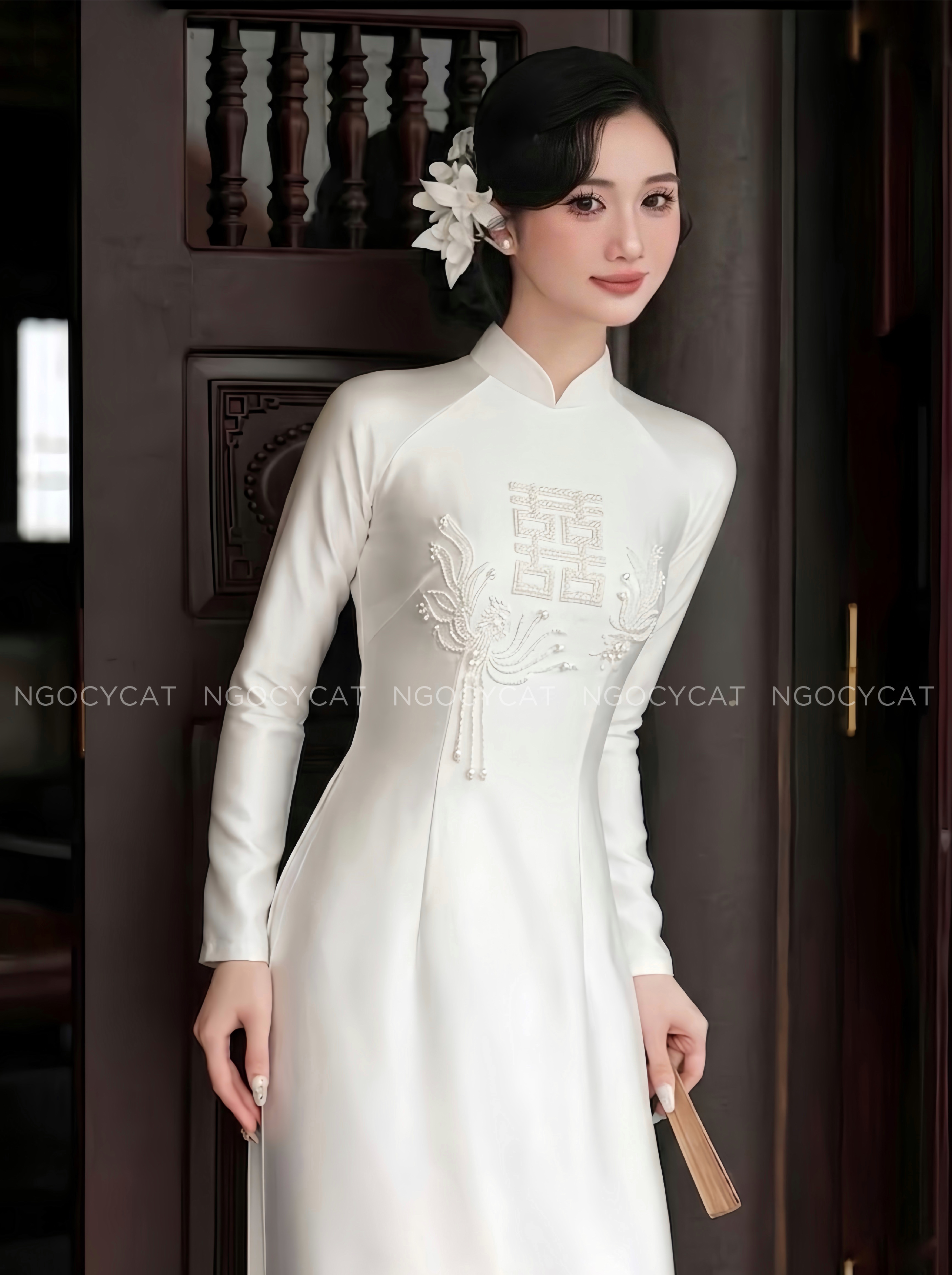 Áo Dài Dâu Rể Trắng Hỷ Vuông Lưu Sa_thumbnail_1