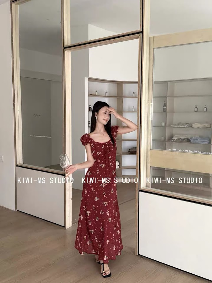 Lucas - Váy hoa cổ tròn rộng cộc tay dáng xòe maxi KIWWI_thumbnail_1