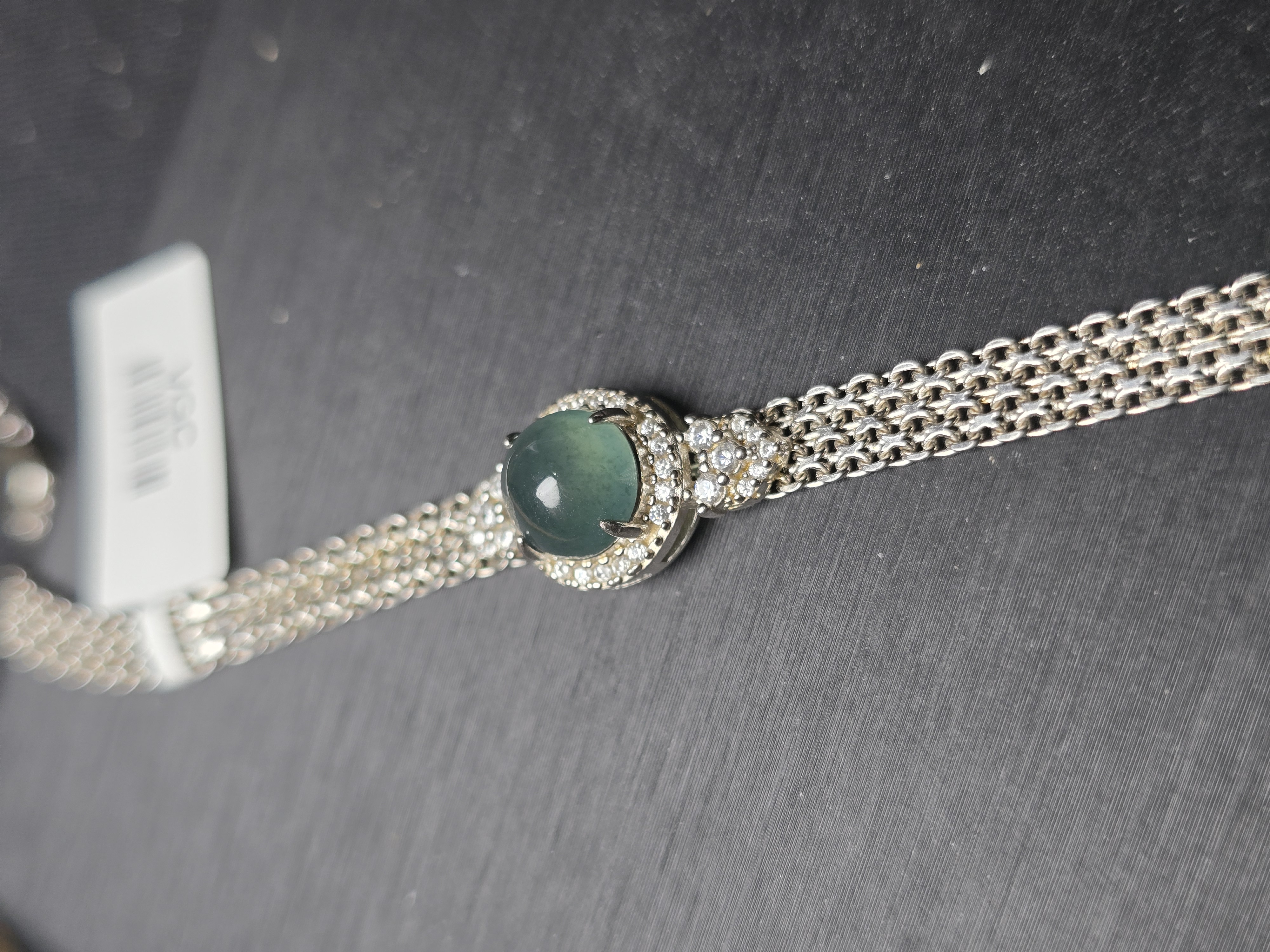 Vòng Bạc S925 Phối Cẩm Thạch Phỉ Thúy Jadeite Lam Gua Chủng Cao Băng