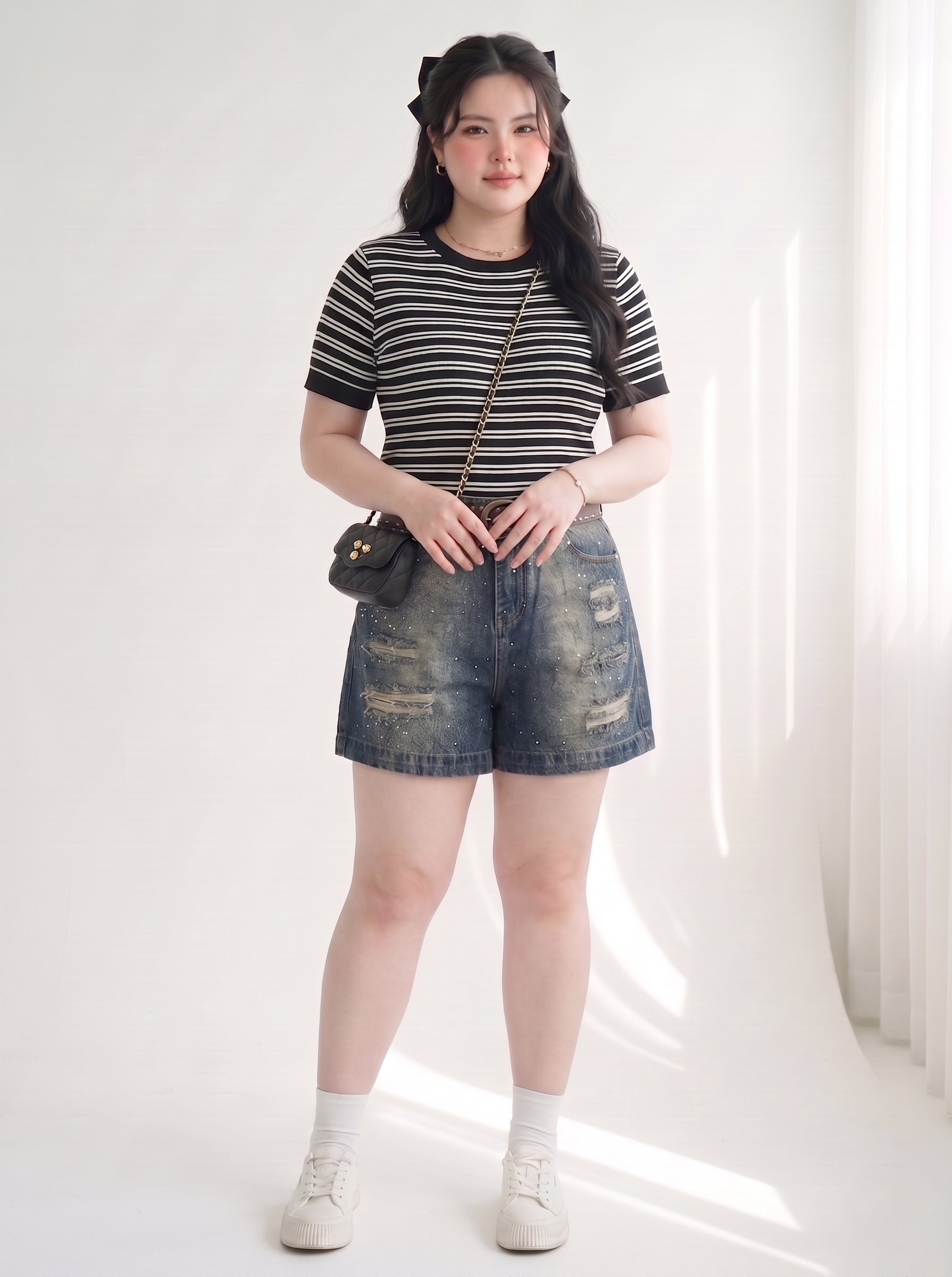 BIGSIZE NỮ - Quần short jean lửng đính đá T-QSJ69