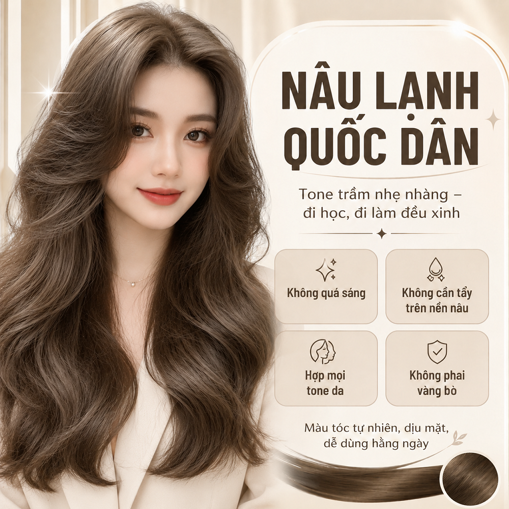 Thuốc Nhuộm Tóc Nâu Lạnh Không Cần Tẩy Trên Nền Nâu, Tone Trầm Tự Nhiên Đi Học Đi Làm, Tặng Oxi Găng Tay HDSD