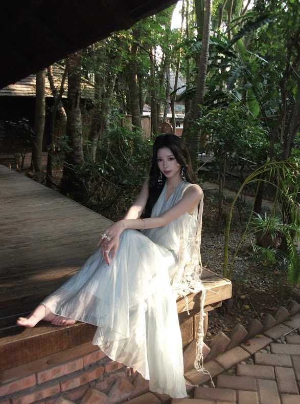 Lucas - Set áo voan tơ zile cổ tim + chân váy xòe dáng maxi_thumbnail_3