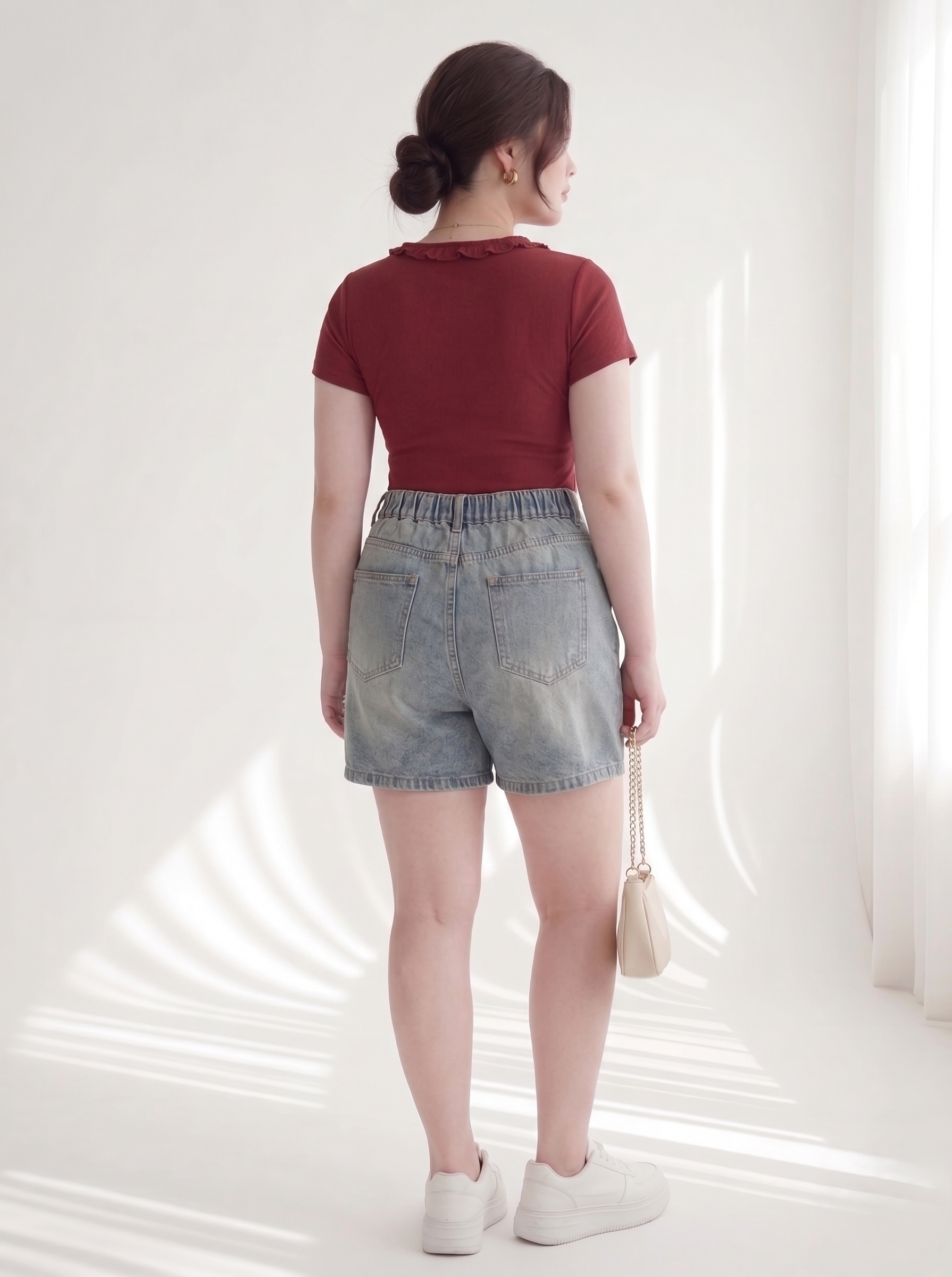 Quần short jean bigsize QSJ68 mặt sau có lưng thun và túi sau