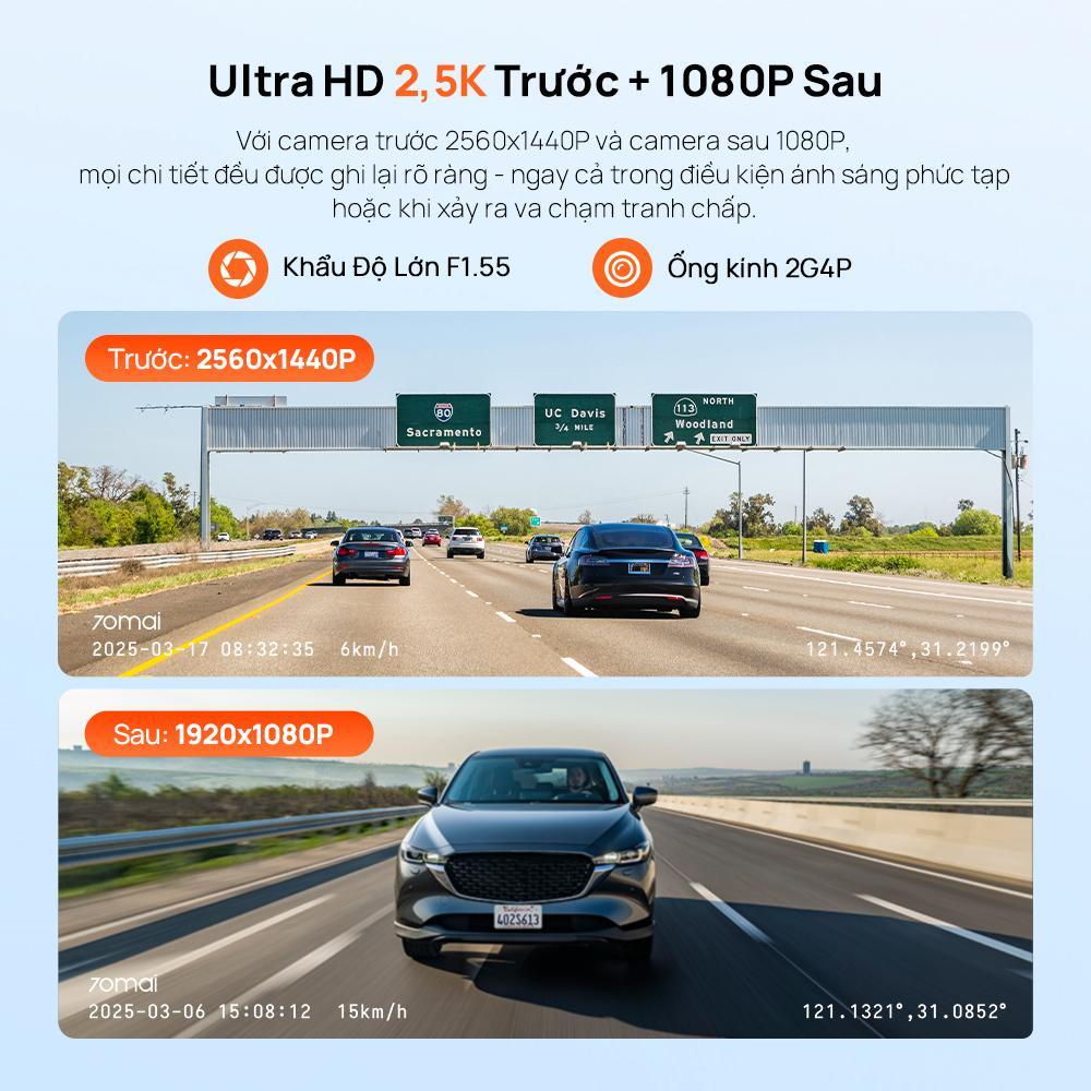 Camera 70mai A410 2.5K HDR ghi hình 2 mắt trước sau siêu nét, Hàng chính hãng Tiếng Việt_thumbnail_3