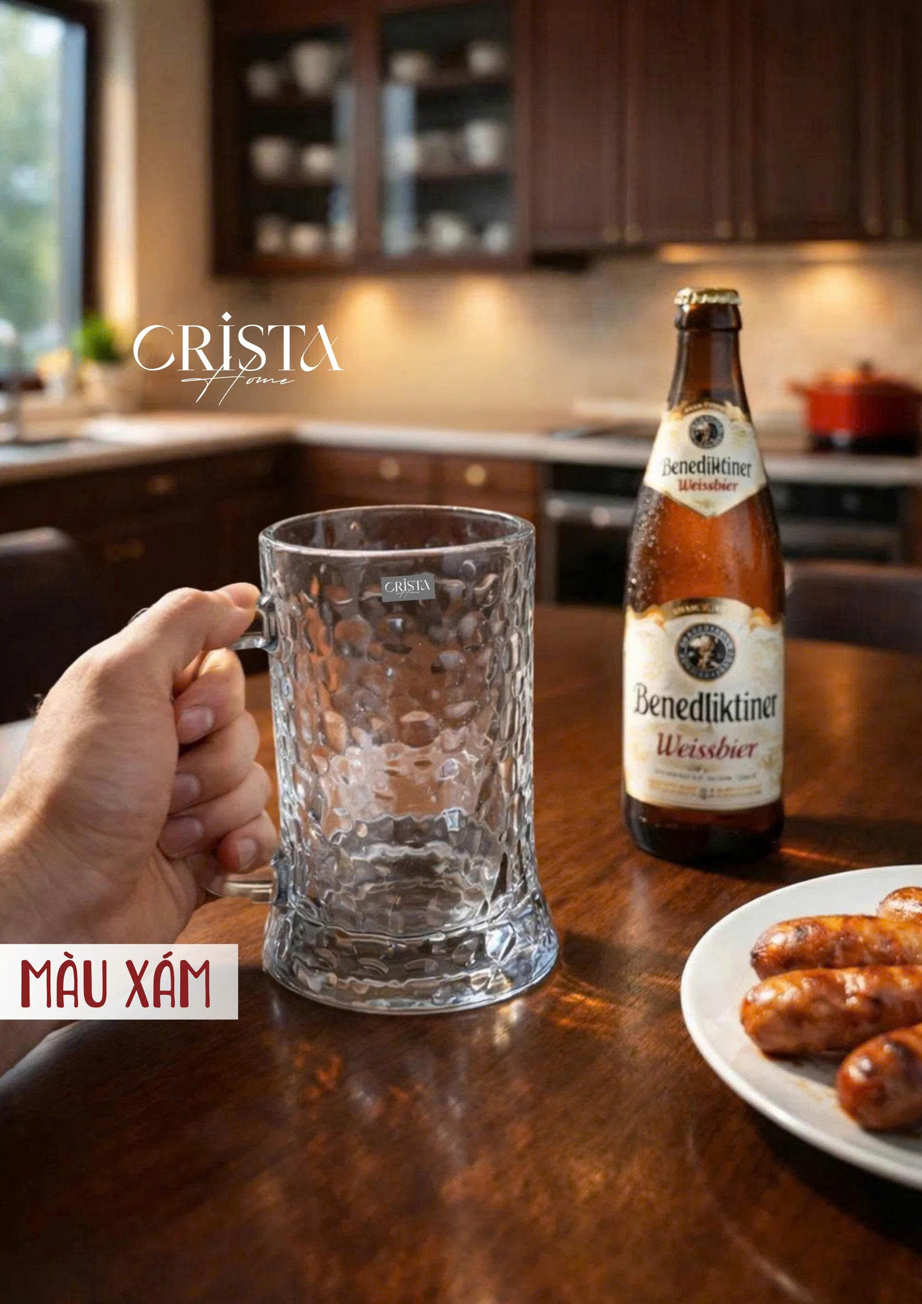 Bộ 6 cốc ly bia thủy tinh vân sóng nước có quai 420ml Crista Home_thumbnail_9