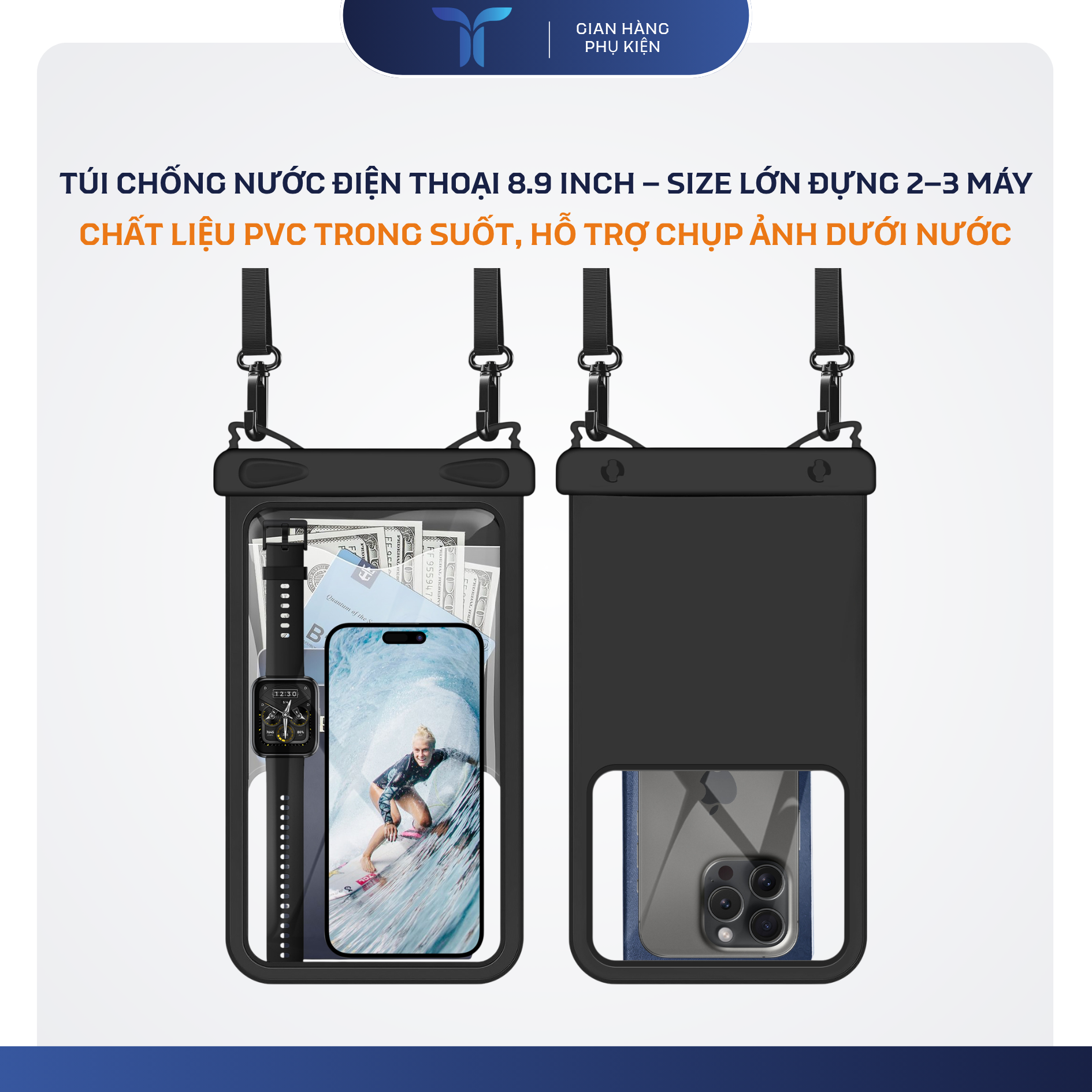 T-ECO SHOP Túi Chống Nước Điện Thoại 8.9 inch Full Màn – Chụp Ảnh, Quay Video Dưới Nước, Đi Biển Bơi Lội