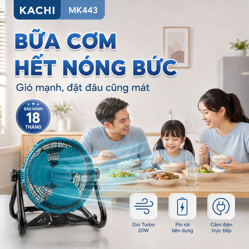 Quạt Để Bàn Tích Điện Kachi MK443 – Gió Turbo Mạnh Mẽ, Xoay 360 Độ, Thiết Kế Di Động Đa Năng_thumbnail_3