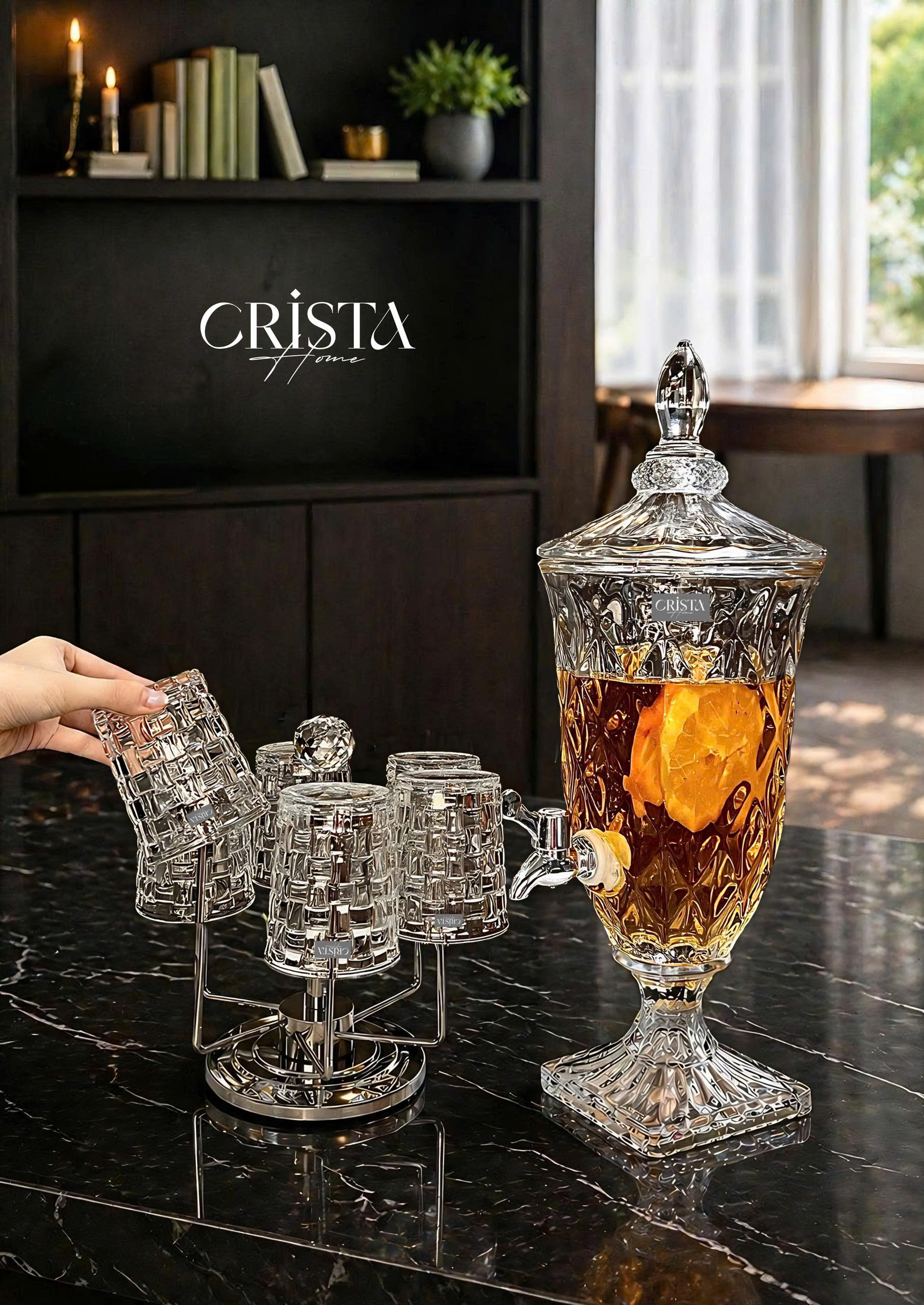 Bình thủy tinh vân kim cương có vòi 2L CRISTA HOME_thumbnail_1