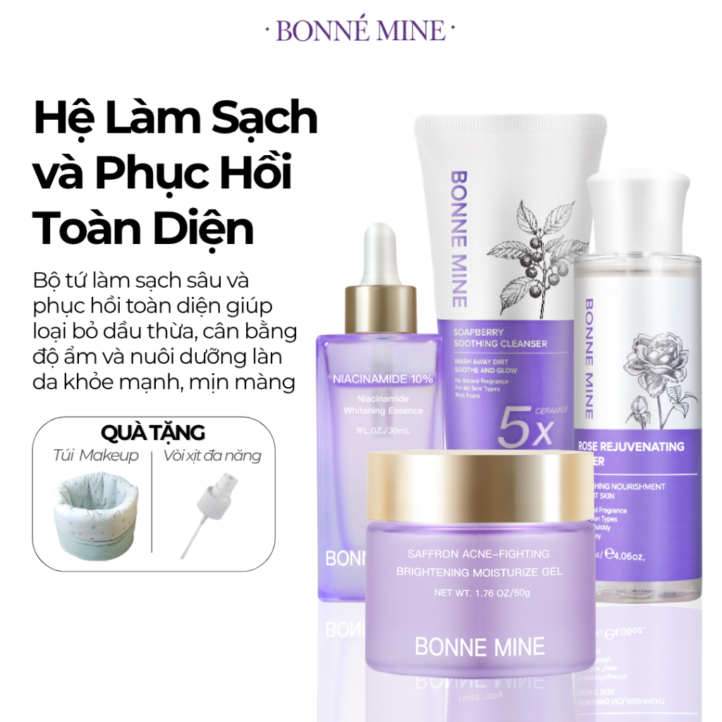 [CB5]COMBO CHĂM SÓC DA 4 BƯỚC: Sữa rửa mặt 100ml – Toner 120ml – Serum 30ml – Gel dưỡng ẩm 50ml