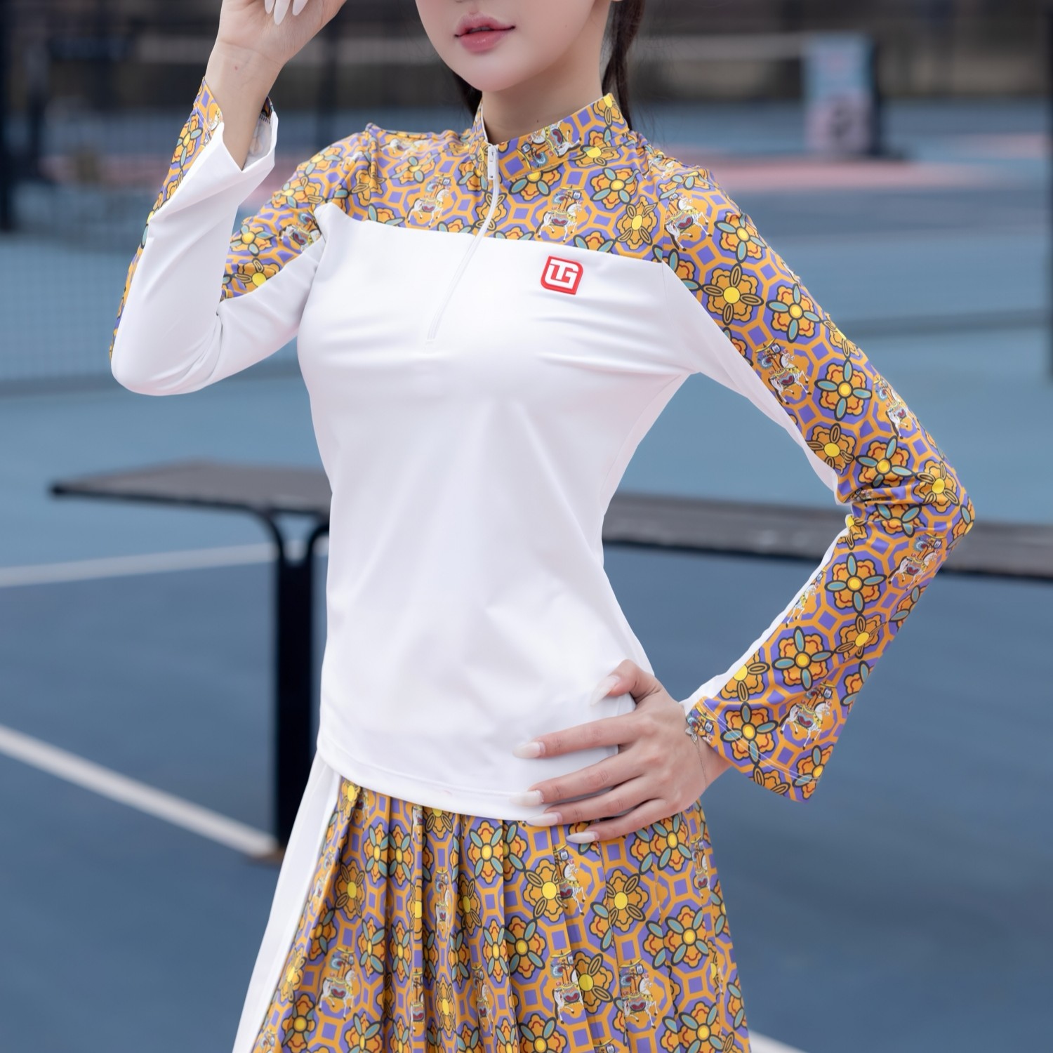 Áo Dài Tay Cổ Trụ Phối Họa Tiết Dân Gian Nữ_thumbnail_9