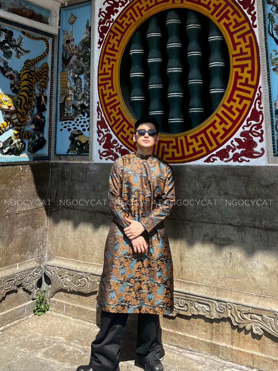 Áo Dài Nam Màu Đen Họa Tiết_thumbnail_1