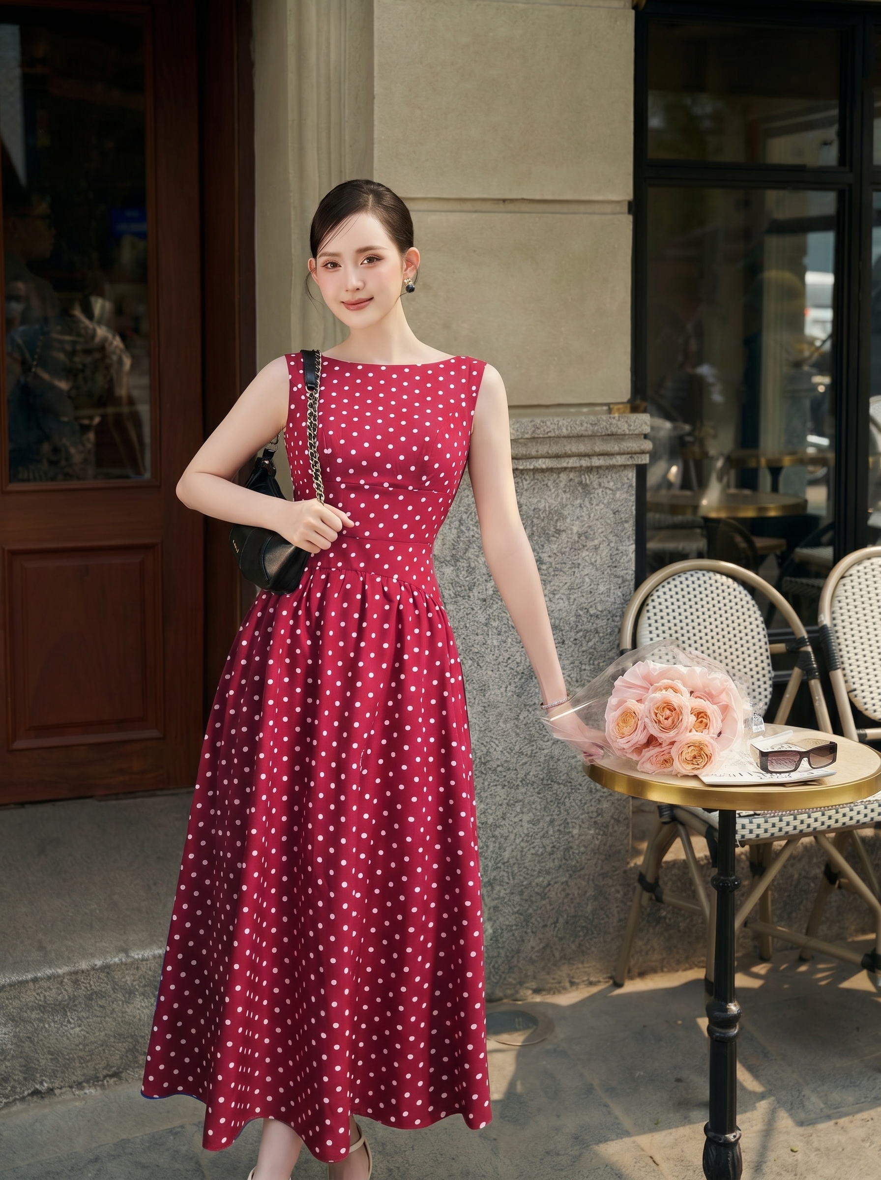 Đầm maxi chấm bi 26202 đỏ