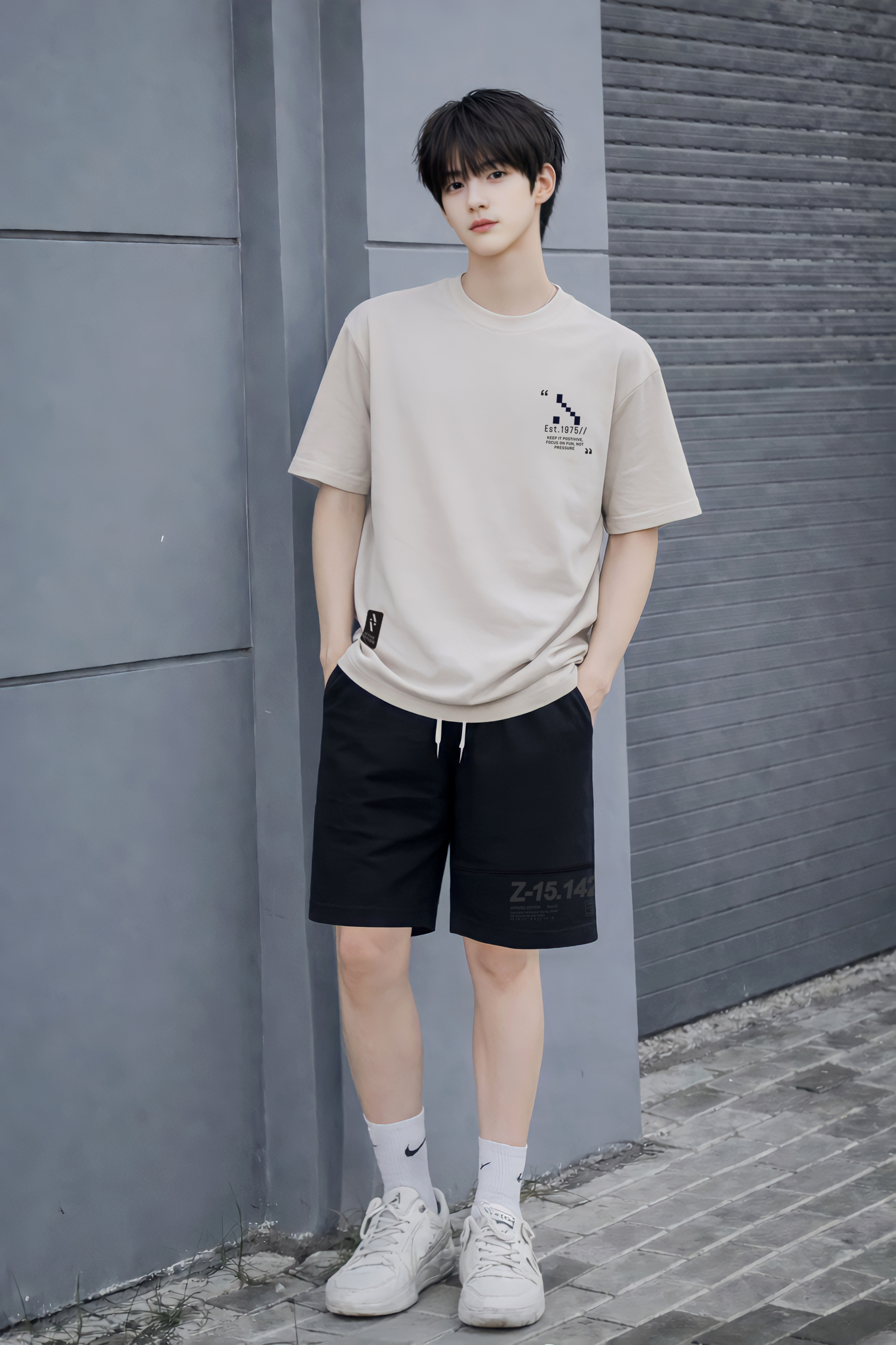 Áo phông dáng thường bé trai màu be in chữ_thumbnail_3