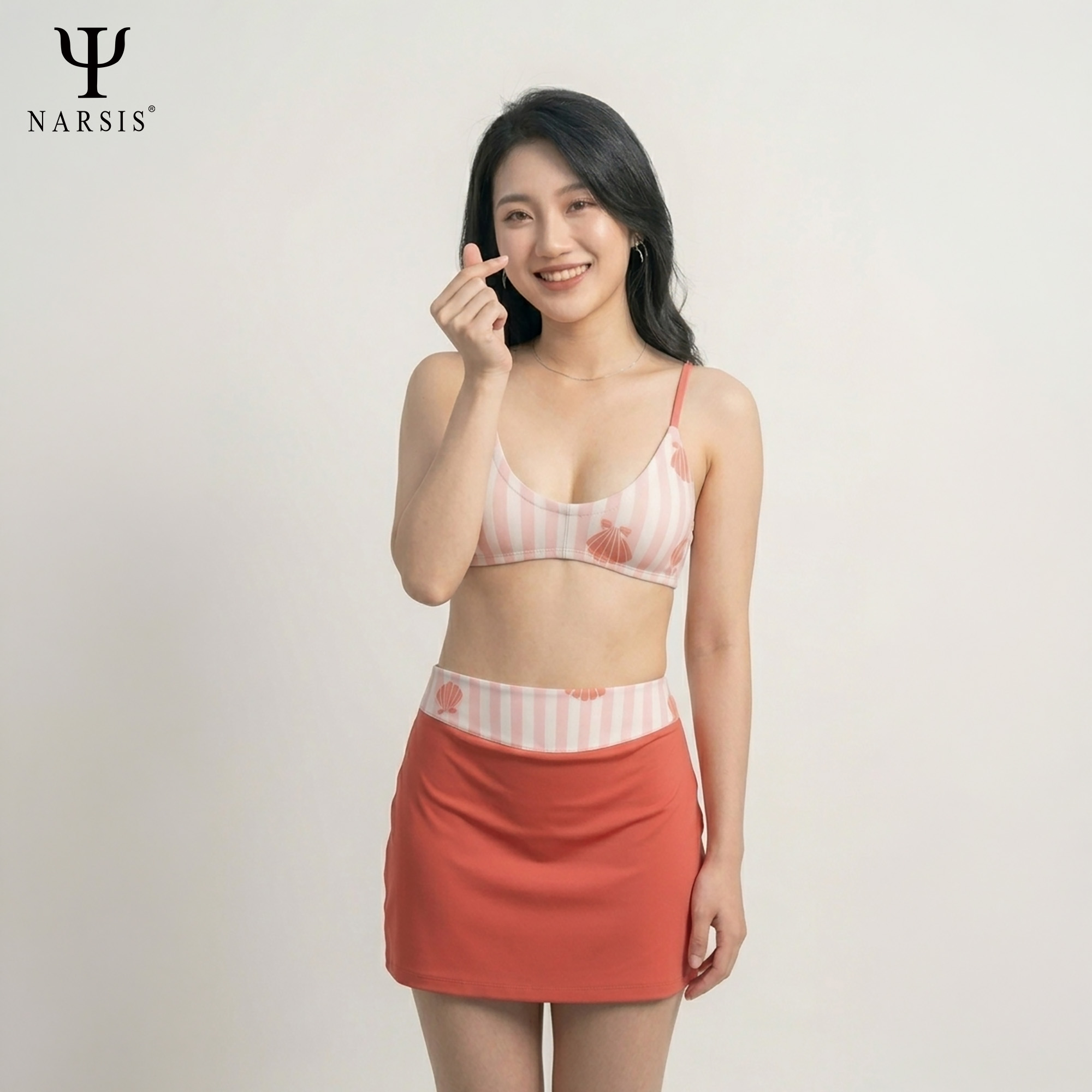Bộ bơi nữ Narsis A25034: Set đồ bơi 2 mảnh kèm chân váy màu cam san hô_thumbnail_8