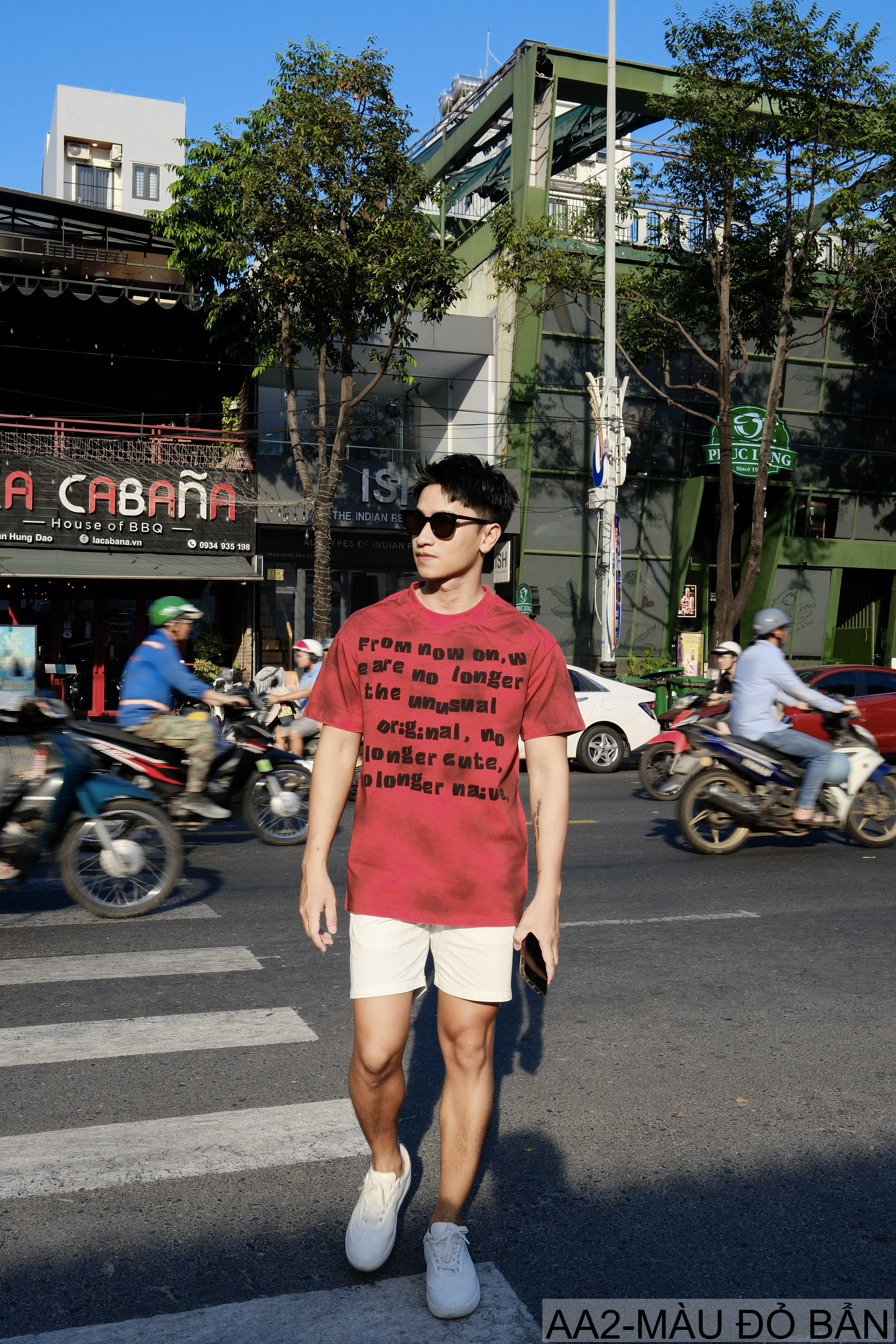 AA2 - Áo thun nam cổ tròn tay ngắn phong cách retro streetwear, chất cotton mềm, dáng rộng, màu Xanh Bẩn & Đỏ Bẩn_thumbnail_2