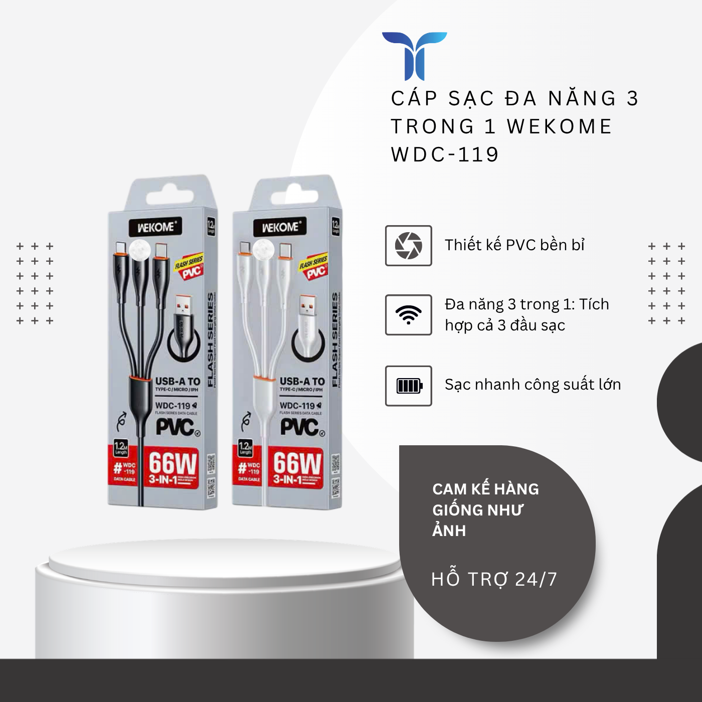 T-ECO SHOP | Cáp Sạc WEKOME WDC-119 66W 3 Trong 1 Hỗ Trợ Sạc Và Truyền Dữ Liệu Dài 1m2_thumbnail_2