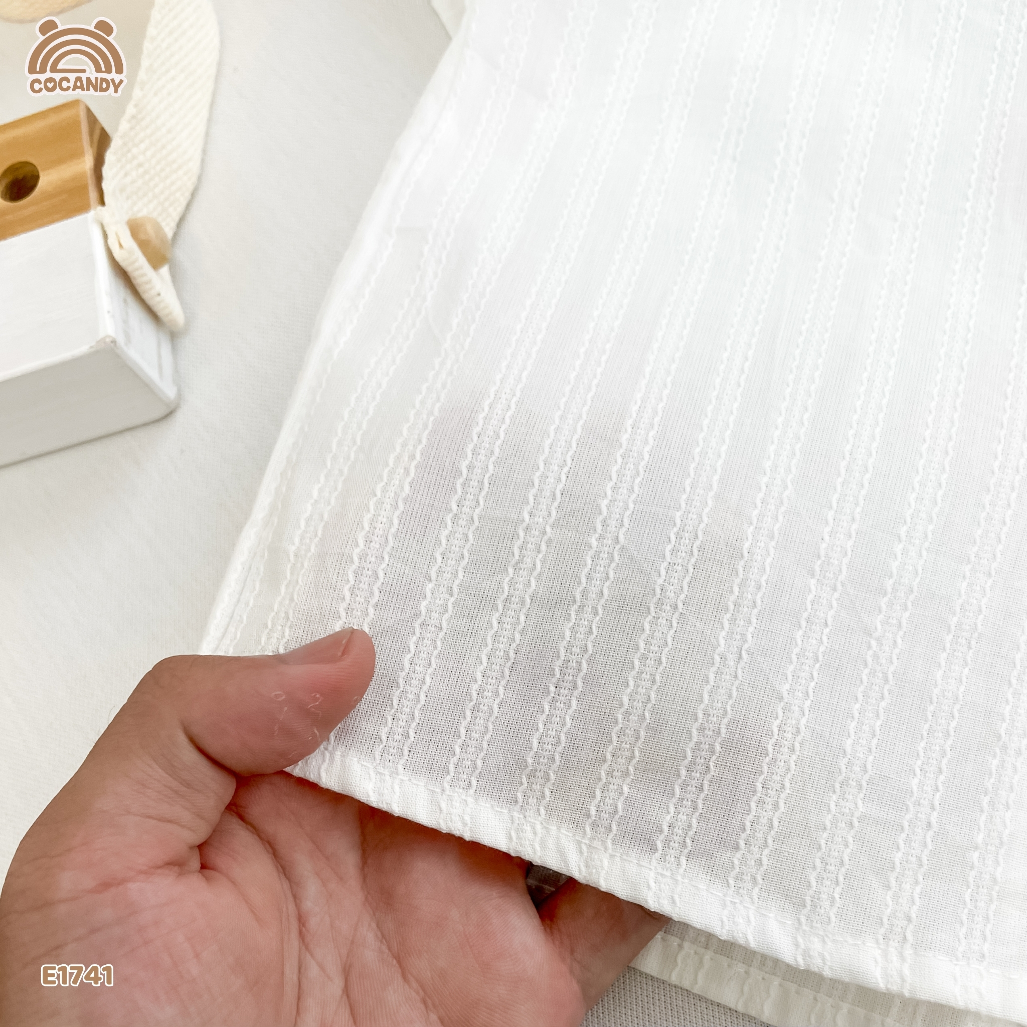 Áo cộc sơ mi thô vân TRẮNG nẹp tay_thumbnail_3