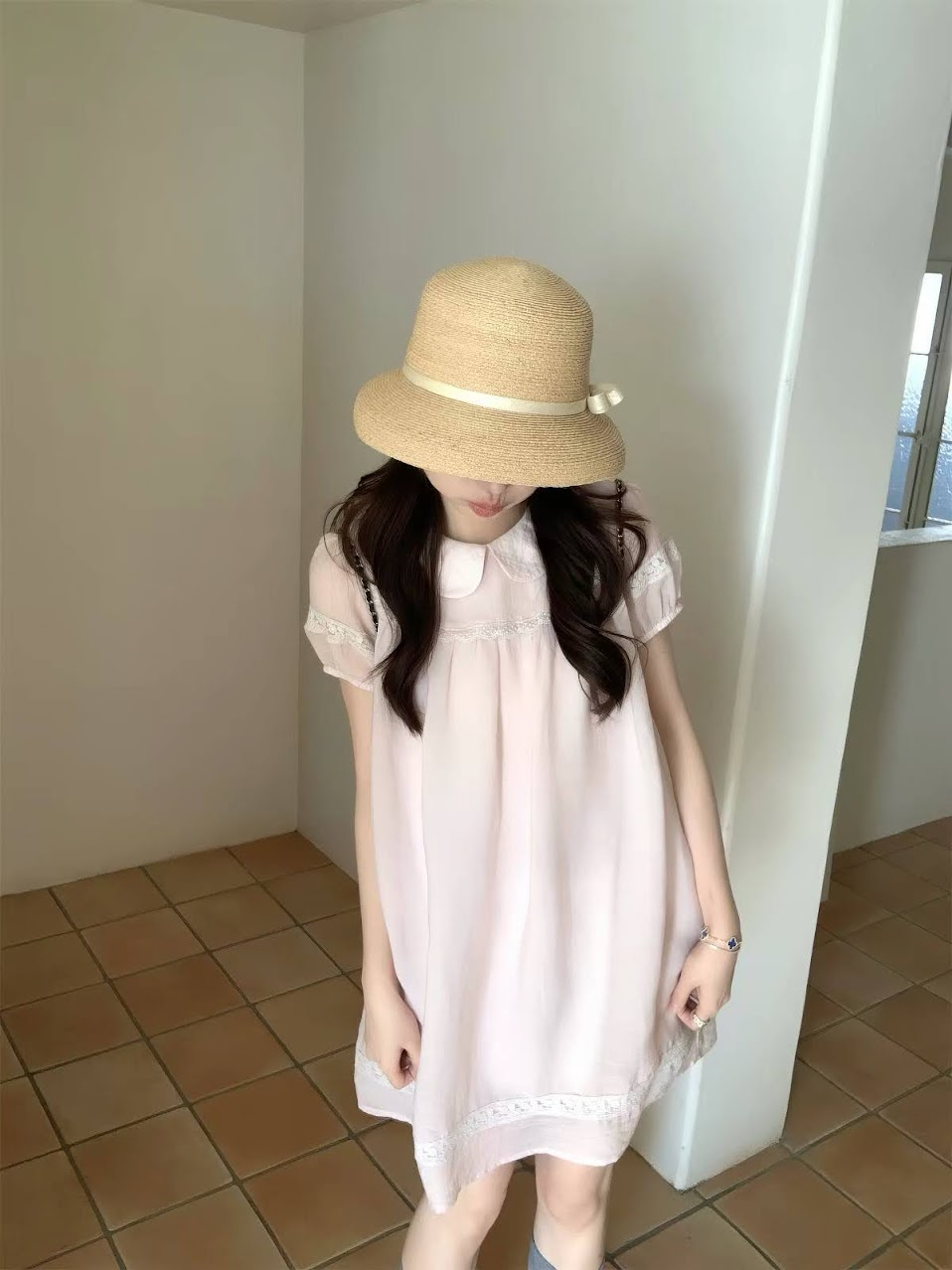 Lucas - Váy thô cộc tay cổ sen phối ren dáng suông xòe nhẹ phối ren gấu váy_thumbnail_5