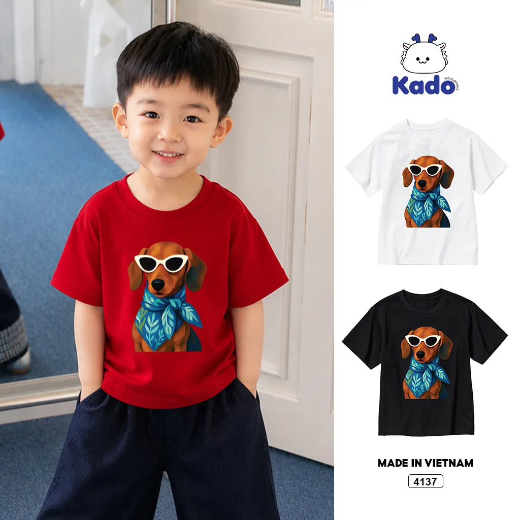 Áo thun bé trai bé gái cún Dachshund Kado 4137