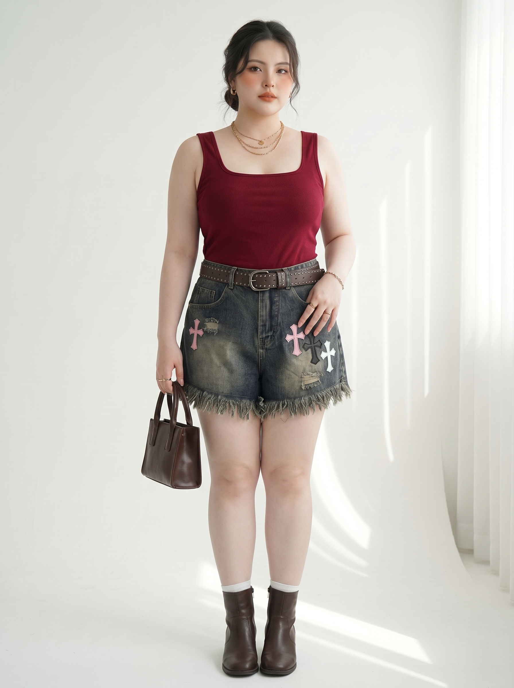 Quần Short Jean Thêu Chữ Thập Bigsize Dễ Mặc, Dễ Phối - Xanh Jean - Size 30-35 - T-QSJ1319