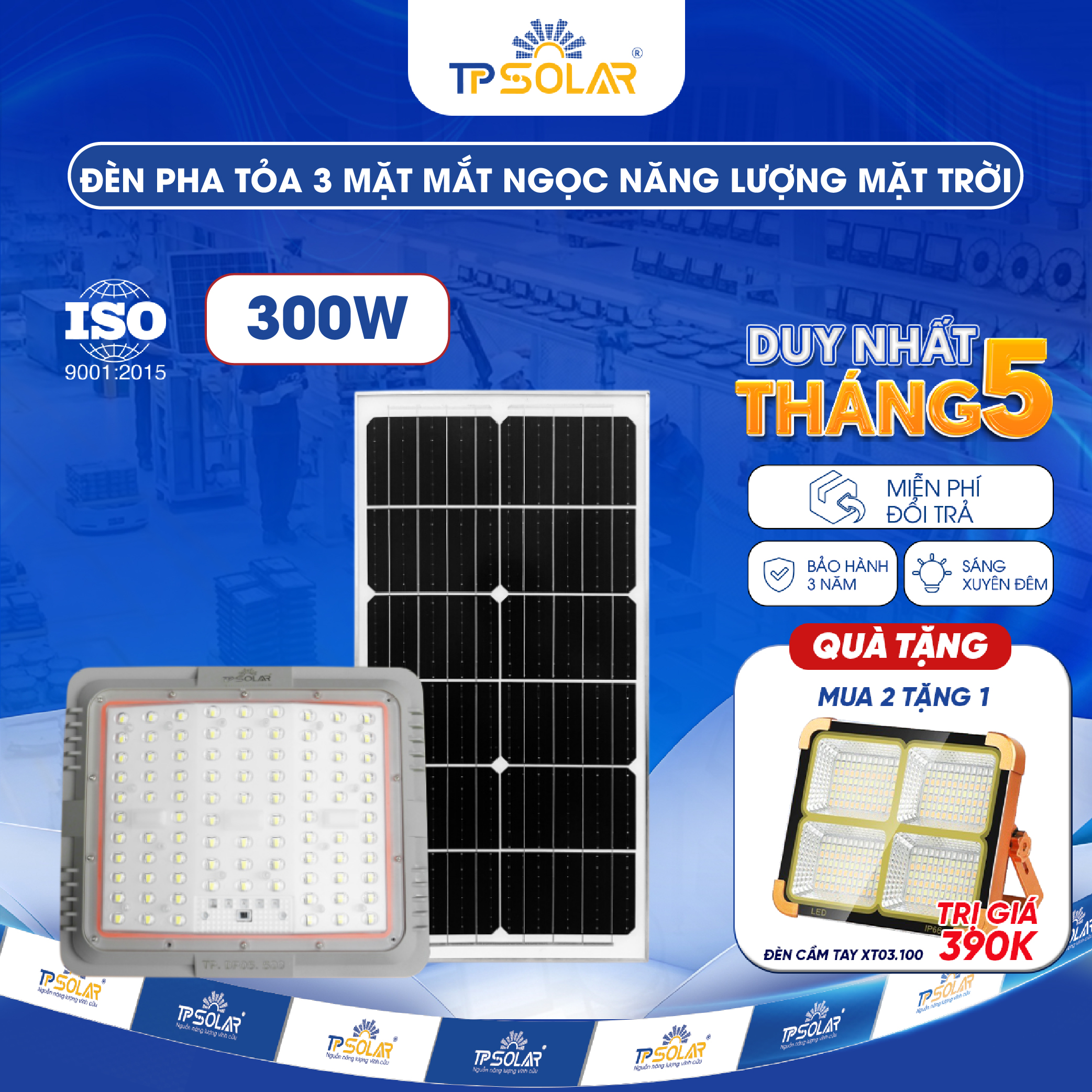 Đèn pha tỏa 3 mặt mắt ngọc năng lượng mặt trời