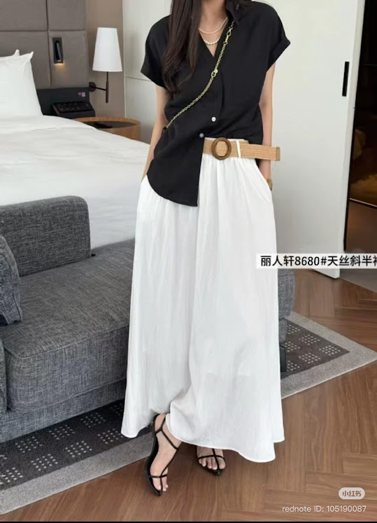 Lucas - Chân váy thô xòe dáng dài cạp chun + belt tết bản lớn mặt gỗ tròn_thumbnail_2