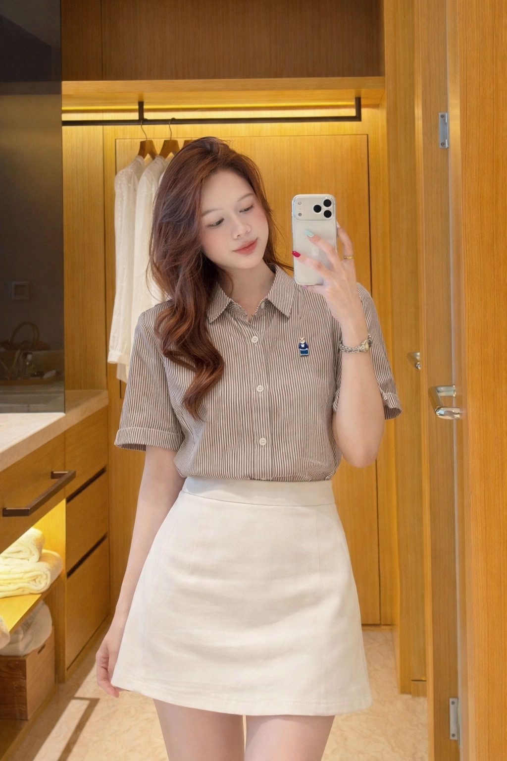 Áo Sơ Mi Nữ Kiểu TN kẻ thêu gấu LUH (C) (0687)