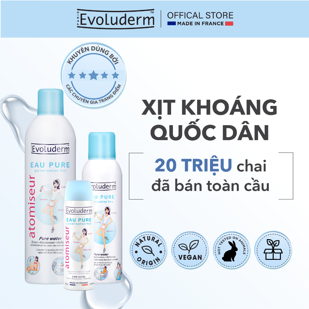 [EVOLUDERM] Xịt khoáng Evoluderm Atomiseur Eau Pure 150ml 400ml