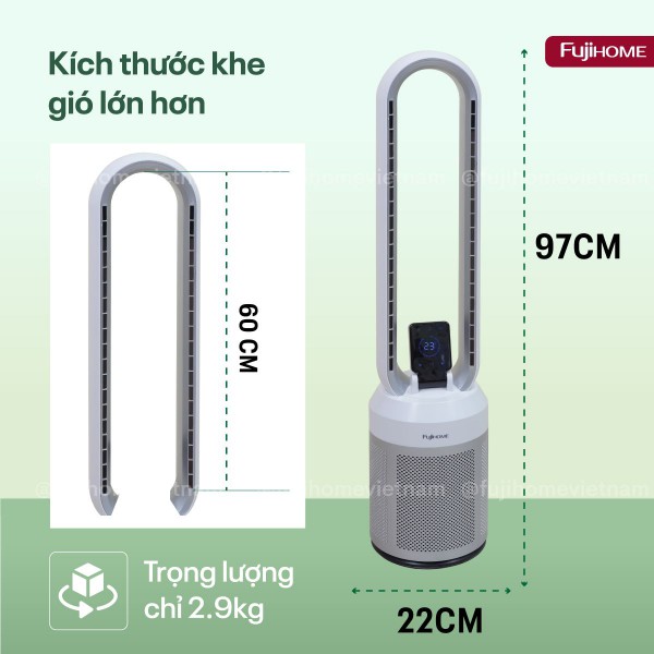Quạt không cánh tích hợp lọc không khí bằng HEPA, màng lọc Ion bạc Fujihome BF308DC HEPA_thumbnail_1
