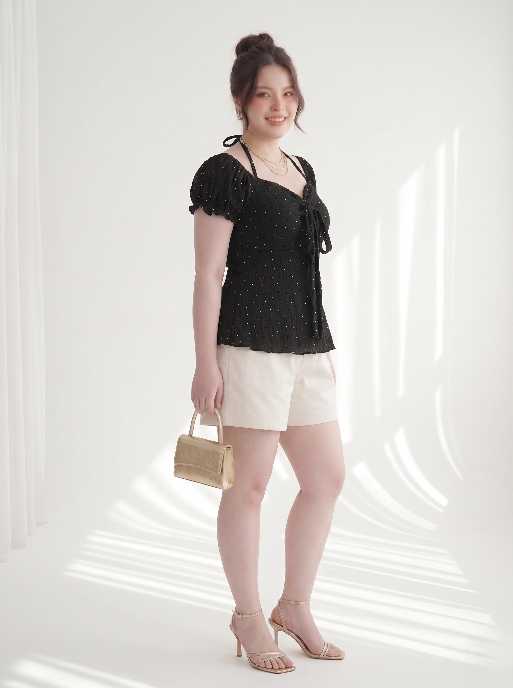 Áo Babydoll Bigsize Chấm Bi Tay Phồng Che Bụng - Đen - Vừa 55-90kg - AK104_thumbnail_3