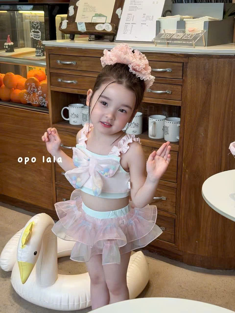 B04 - Set bơi 2 chi tiết đính nơ voan kèm chip voan hãng OPL