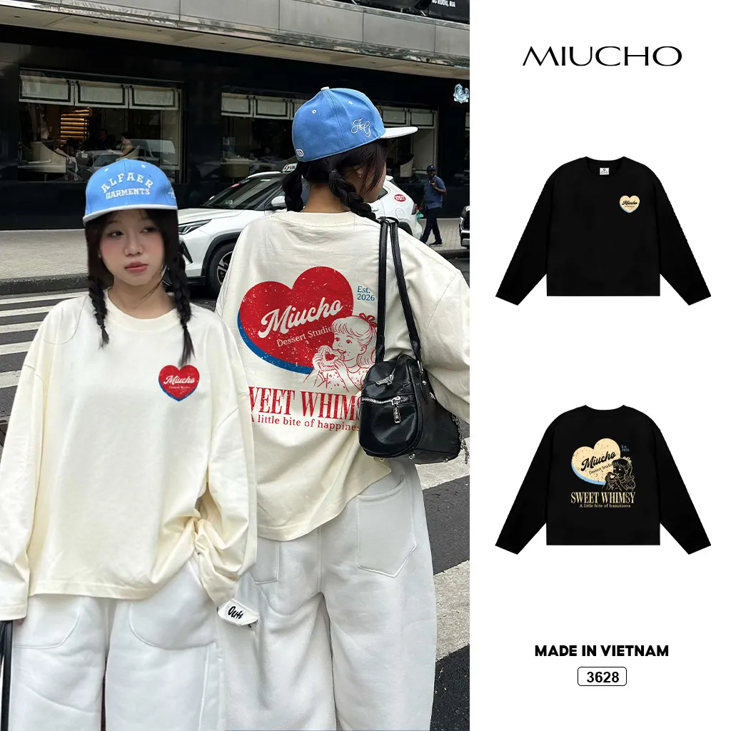 Áo thun nữ form boxy tay dài Sweet Whiimsy Miucho 3628