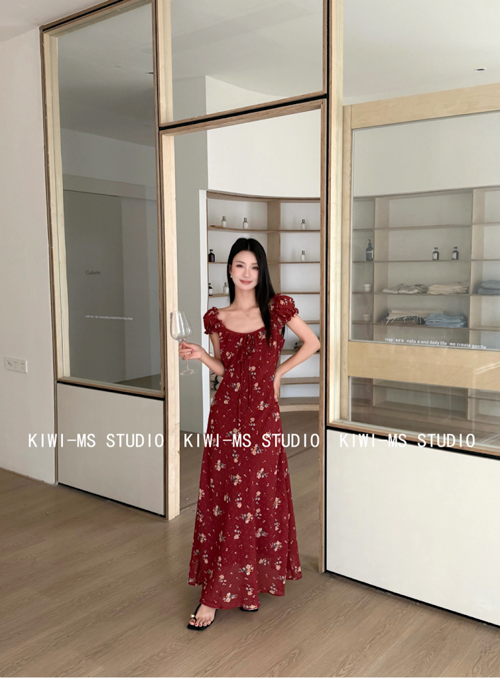 Lucas - Váy hoa cổ tròn rộng cộc tay dáng xòe maxi KIWWI_thumbnail_4