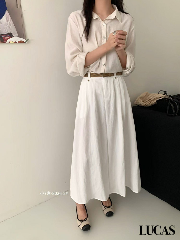 Chân váy kaki thô dáng xòe dài maxi + belt tết bản lớn 8026