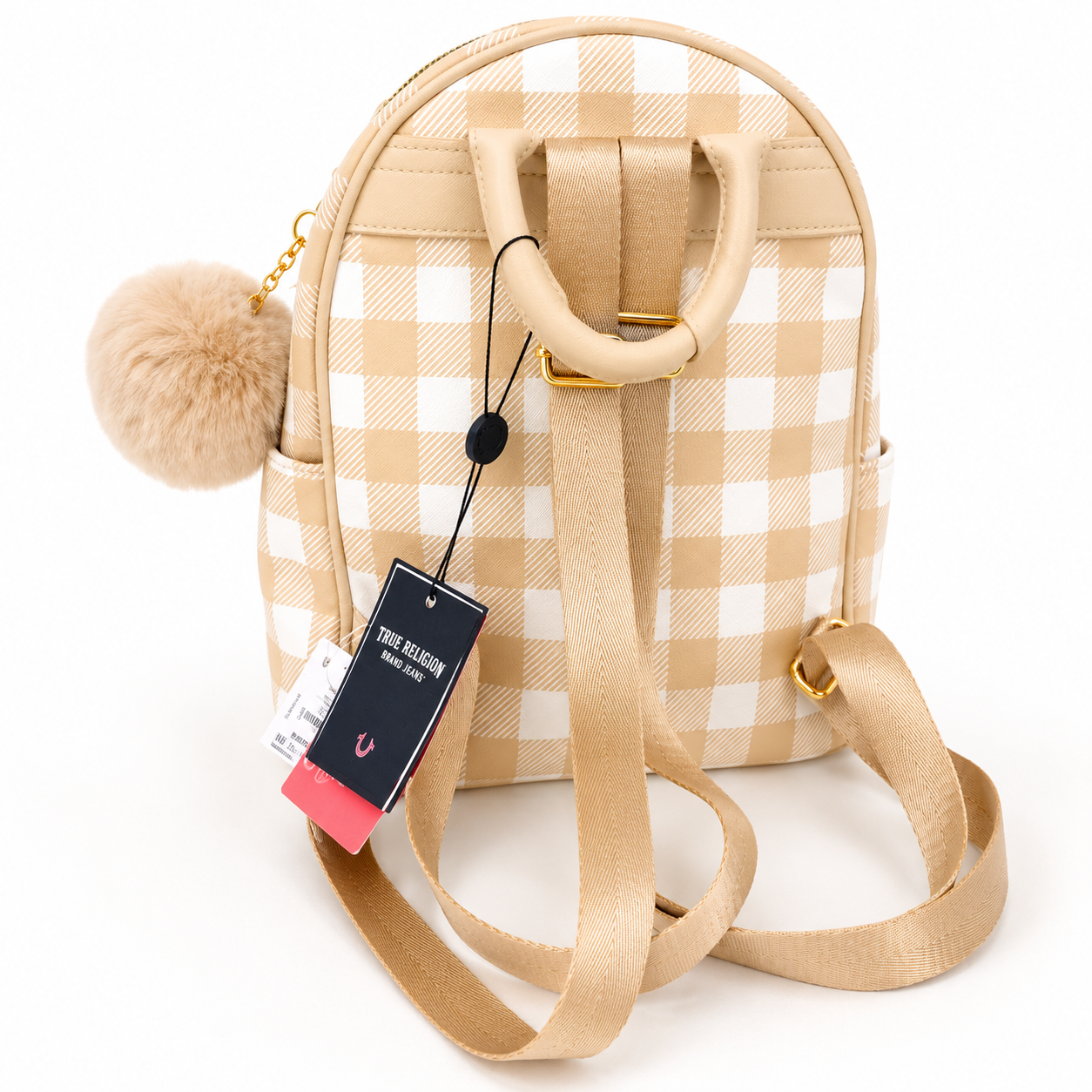 Balo Mini Caro Gấu Dễ Thương – Kèm Charm Lông Xinh Xắn (Be / Hồng)_thumbnail_4