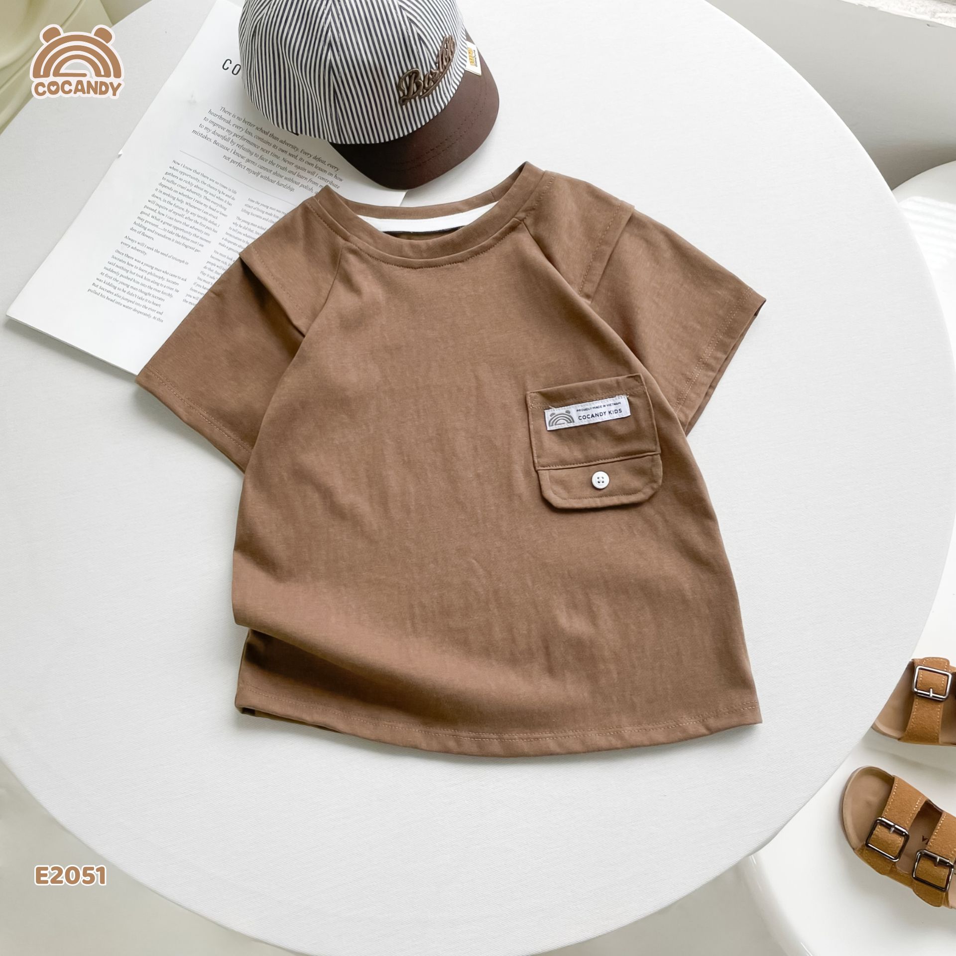 Áo cộc cotton vân mỏng NÂU tay raclan_thumbnail_3