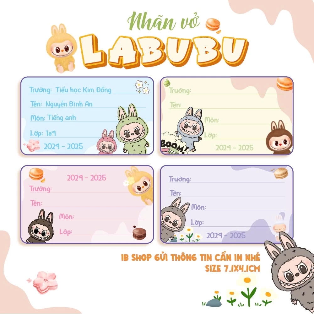 Nhãn vở MÔN HỌC LABUBU