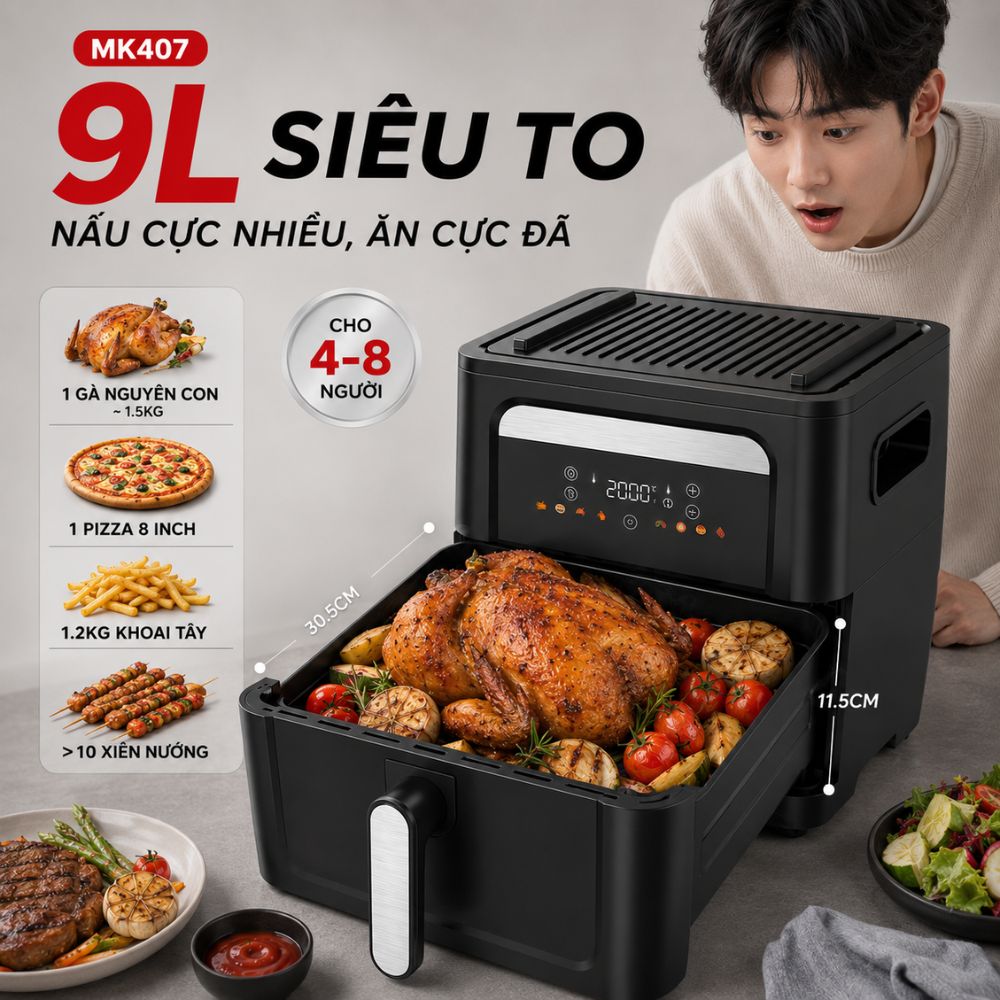 Nồi Chiên Không Dầu Kèm Vỉ Nướng 2-in-1 Mishio MK407: Nâng Tầm Món Ngon, Tiện Lợi Vượt Trội_thumbnail_8